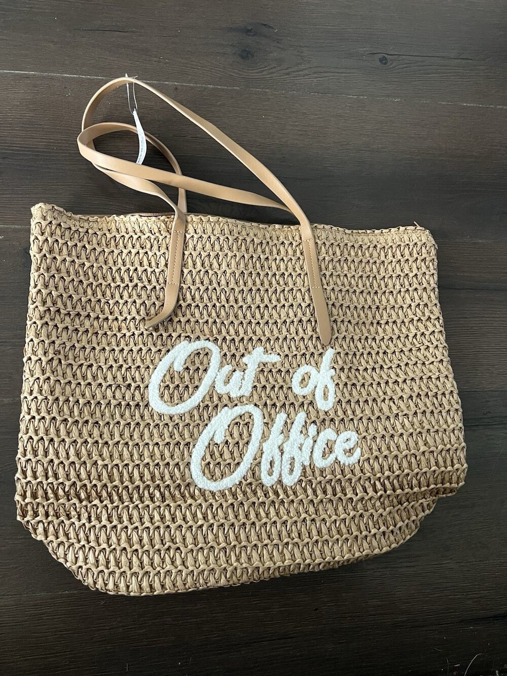 "Out of Office" Woven Straw Tote Bag